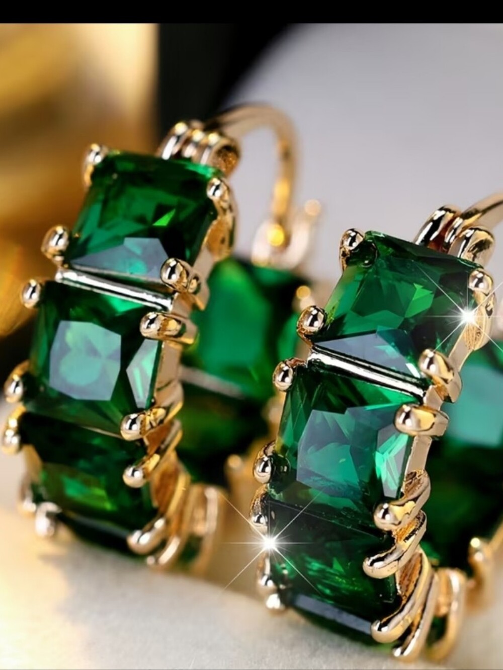 Emerald Green CZ Huggie Hoop Earrings with Hinged Clasp